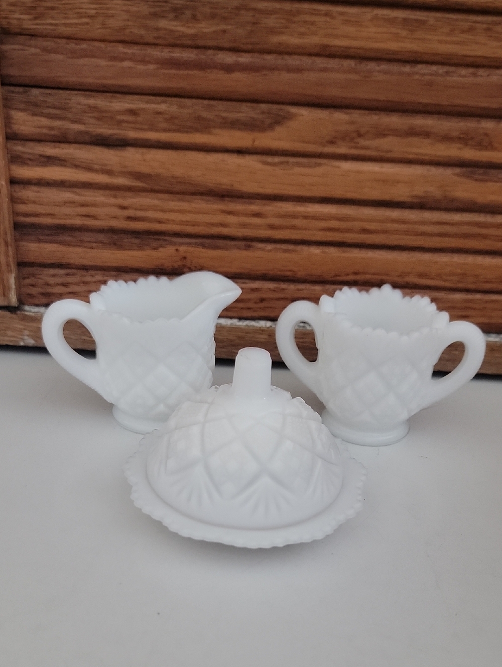 Westmoreland Vintage White Milk Glass Creamer, Sugar Bowl Covered Butter Dish